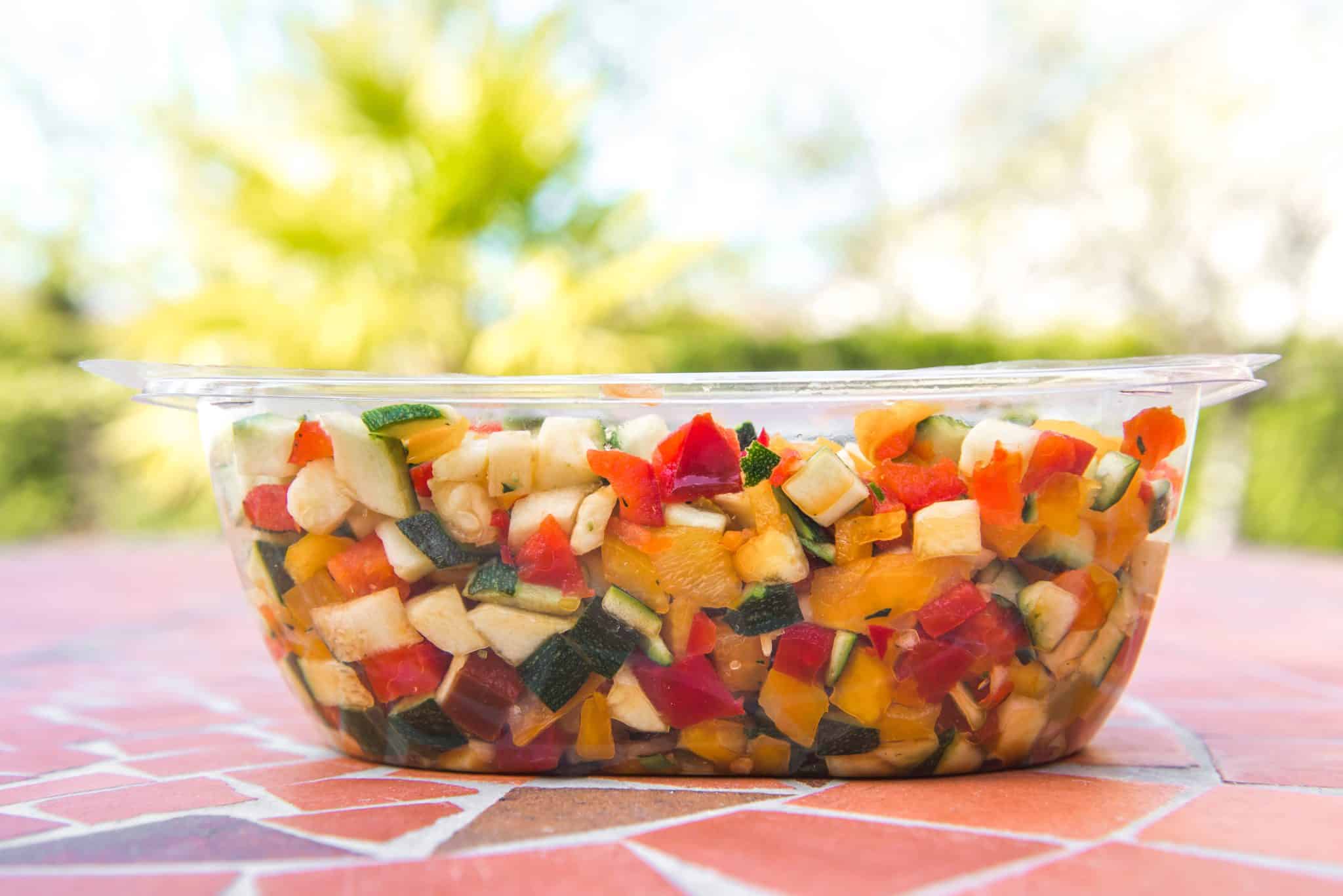 diced vegetables in a tin