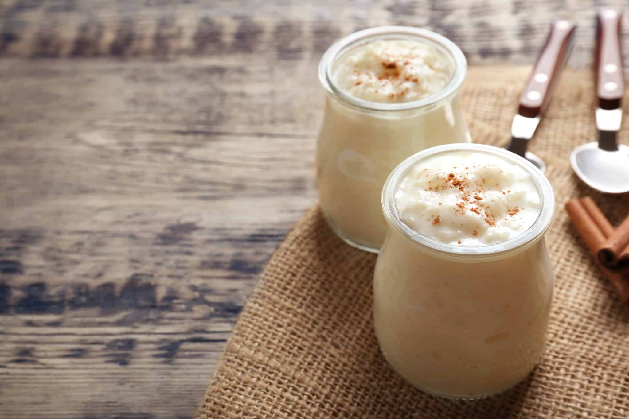 rice pudding in a glass pot